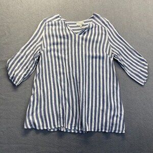 Monteau Maternity  Blouse Women's Blue/White Stripe Blouse 3/4 sleeves Size XL